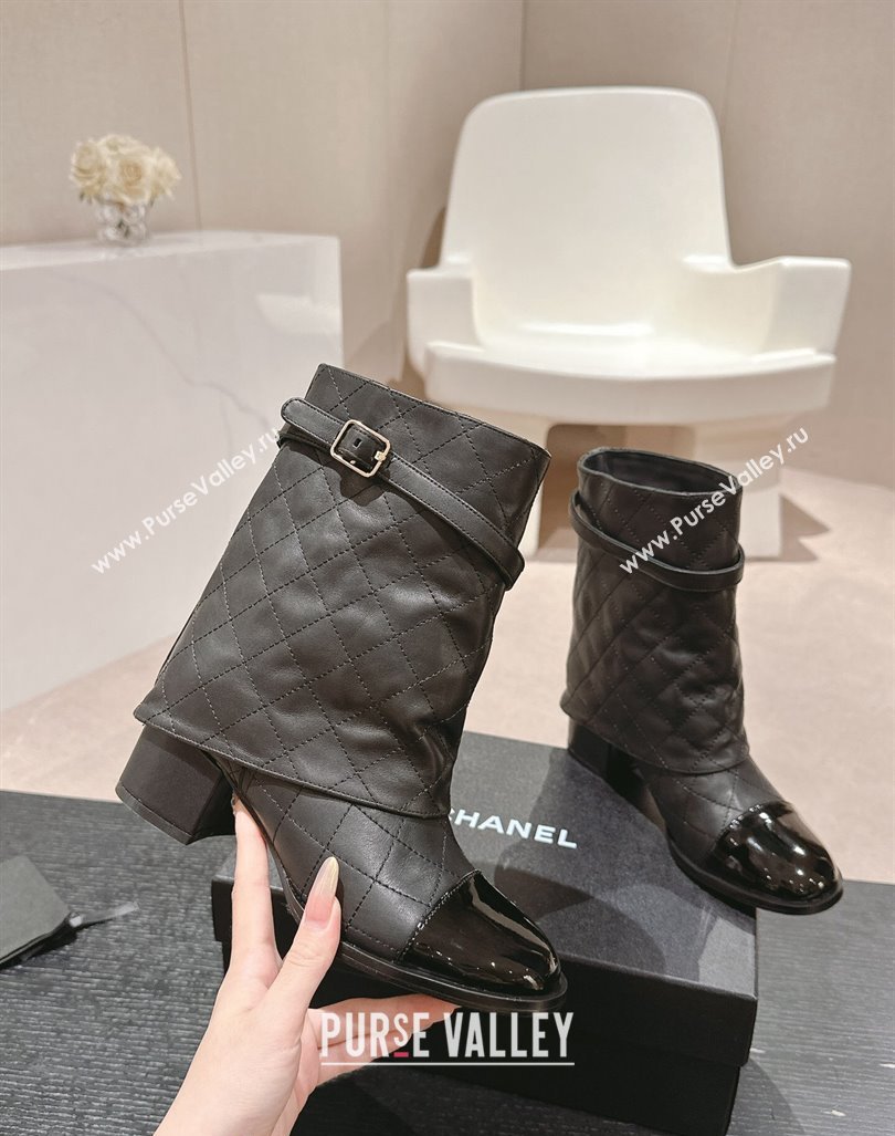 Chanel Calfskin Heel Ankle Boots with Foldover and Buckle Strap Beige 2024 081676 (MD-240816079)