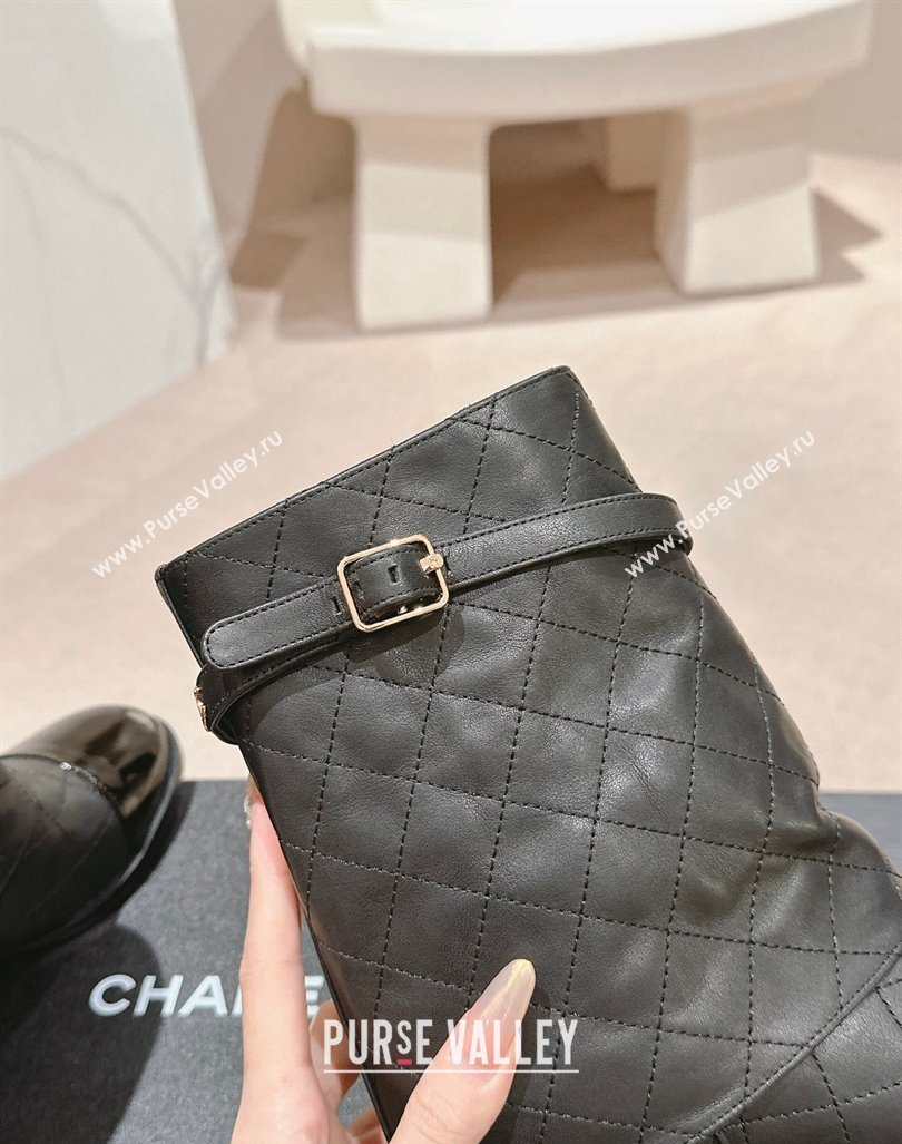 Chanel Calfskin Heel Ankle Boots with Foldover and Buckle Strap Beige 2024 081676 (MD-240816079)