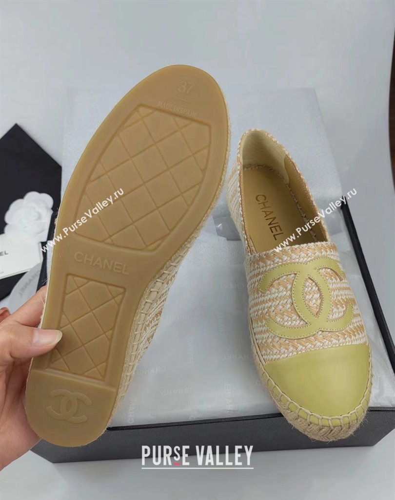 Chanel Tweed Lambskin Espadrilles Flat Lemon Green 2024 0815 (MD-240815117)