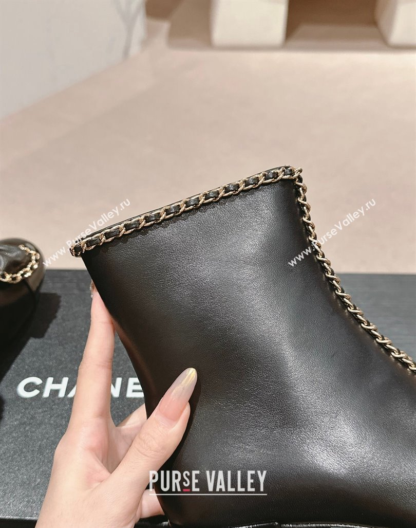 Chanel Calfskin Heel Ankle Boots with Chain and Bow Black 2024 081680 (MD-240816083)