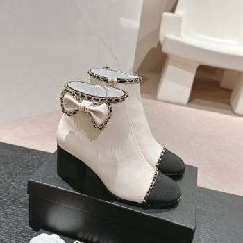 Chanel Calfskin Heel Ankle Boots with Chain and Bow White 2024 081684 (MD-240816085)