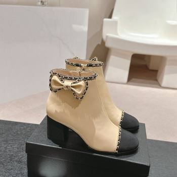 Chanel Calfskin Heel Ankle Boots with Chain and Bow Beige 2024 081684 (MD-240816086)