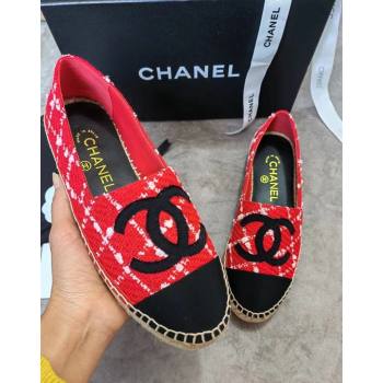 Chanel Tweed Grosgrain Espadrilles Flat Red 2024 081506 (MD-240815126)