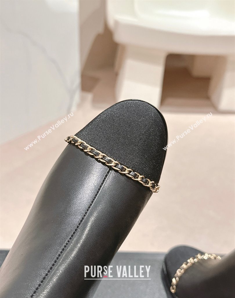 Chanel Calfskin Heel Ankle Boots with Chain and Bow Black 2024 081684 (MD-240816087)