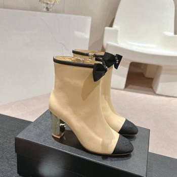 Chanel Calfskin Grosgrain Ankle Boots with Bow Beige 2024 G45695 (MD-240816089)