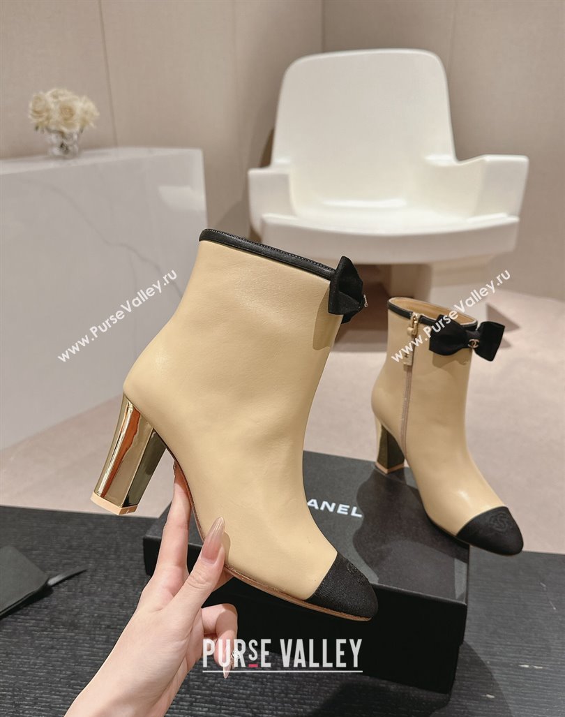 Chanel Calfskin Grosgrain Ankle Boots with Bow Beige 2024 G45695 (MD-240816089)