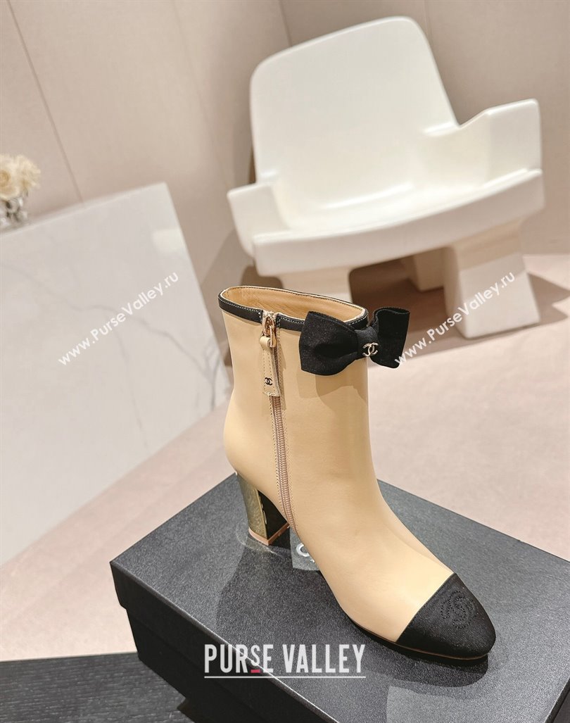 Chanel Calfskin Grosgrain Ankle Boots with Bow Beige 2024 G45695 (MD-240816089)