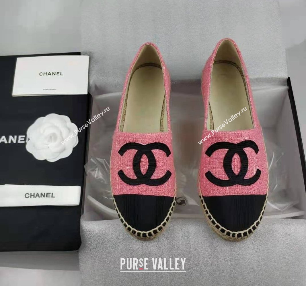 Chanel Tweed Grosgrain Espadrilles Flat Pink 2024 0815 (MD-240815127)