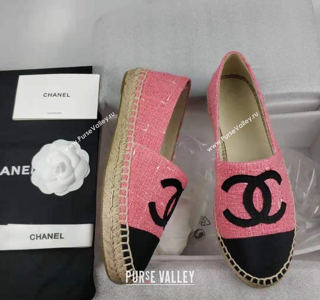 Chanel Tweed Grosgrain Espadrilles Flat Pink 2024 0815 (MD-240815127)