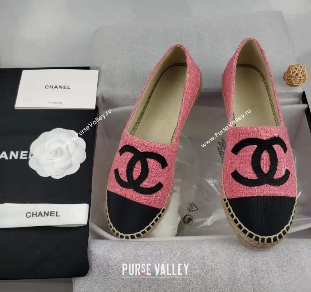 Chanel Tweed Grosgrain Espadrilles Flat Pink 2024 0815 (MD-240815127)