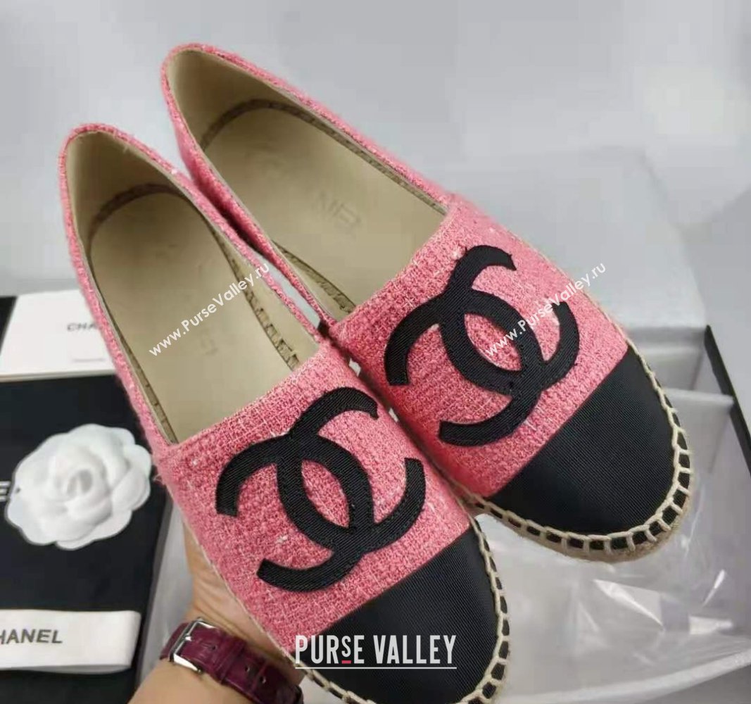 Chanel Tweed Grosgrain Espadrilles Flat Pink 2024 0815 (MD-240815127)