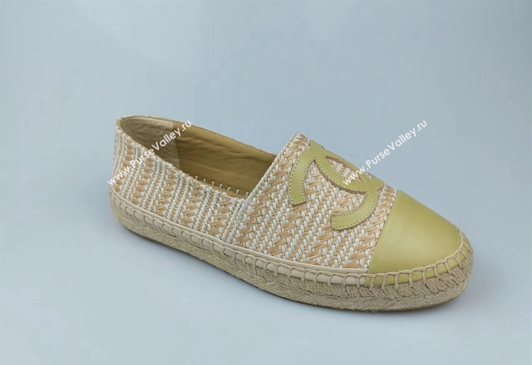 Chanel Tweed Lambskin Espadrilles Flat Lemon Green 2024 0815 (MD-240815117)