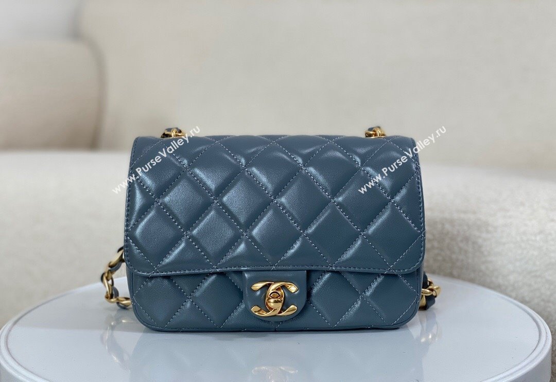 Chanel Shiny Lambskin Small Flap bag with Thick Chain Grey 2024 AS5027 (SM-240829068)