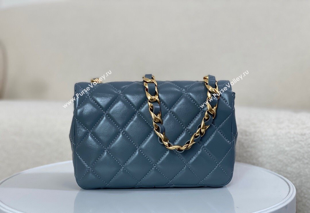 Chanel Shiny Lambskin Small Flap bag with Thick Chain Grey 2024 AS5027 (SM-240829068)