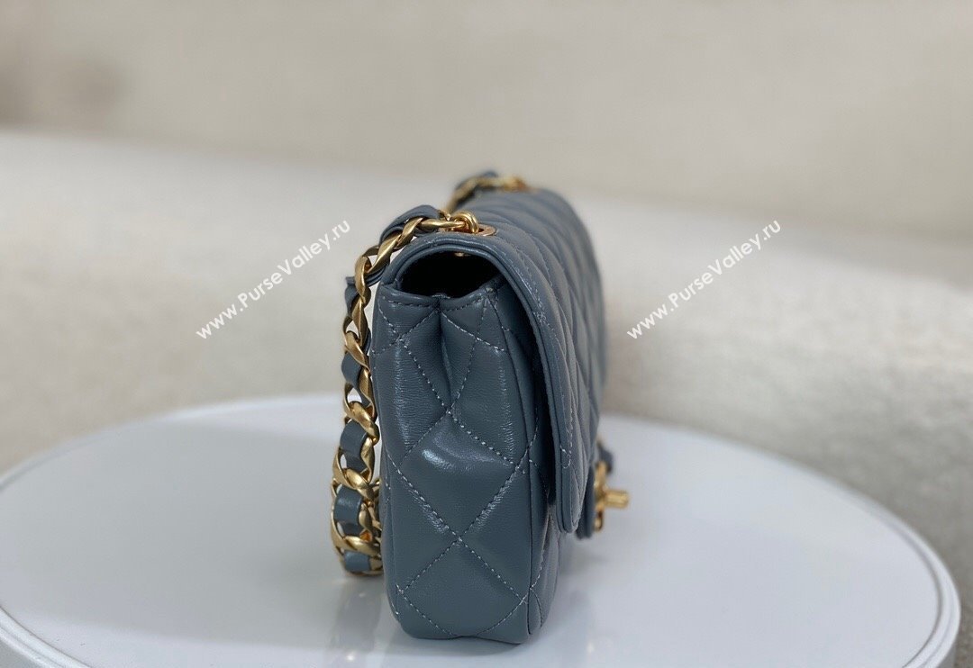 Chanel Shiny Lambskin Small Flap bag with Thick Chain Grey 2024 AS5027 (SM-240829068)