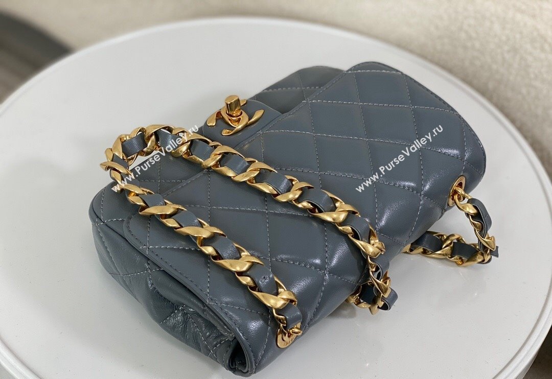 Chanel Shiny Lambskin Small Flap bag with Thick Chain Grey 2024 AS5027 (SM-240829068)