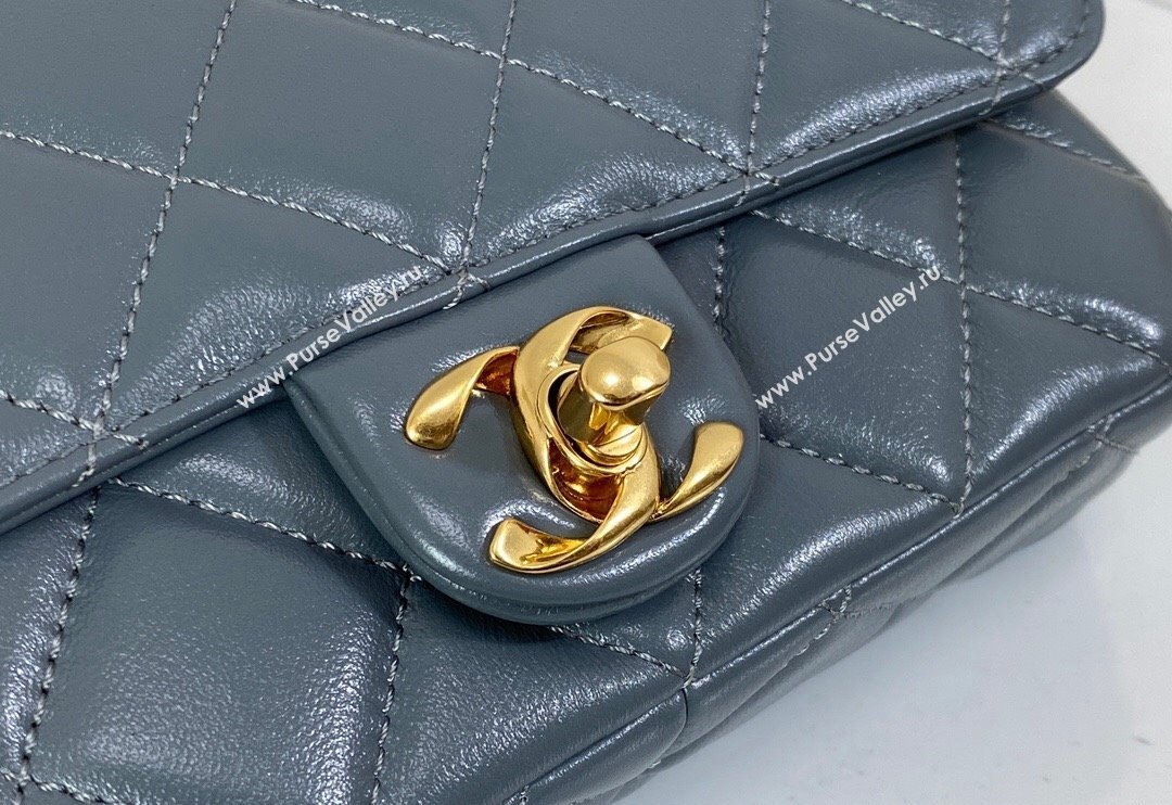 Chanel Shiny Lambskin Small Flap bag with Thick Chain Grey 2024 AS5027 (SM-240829068)