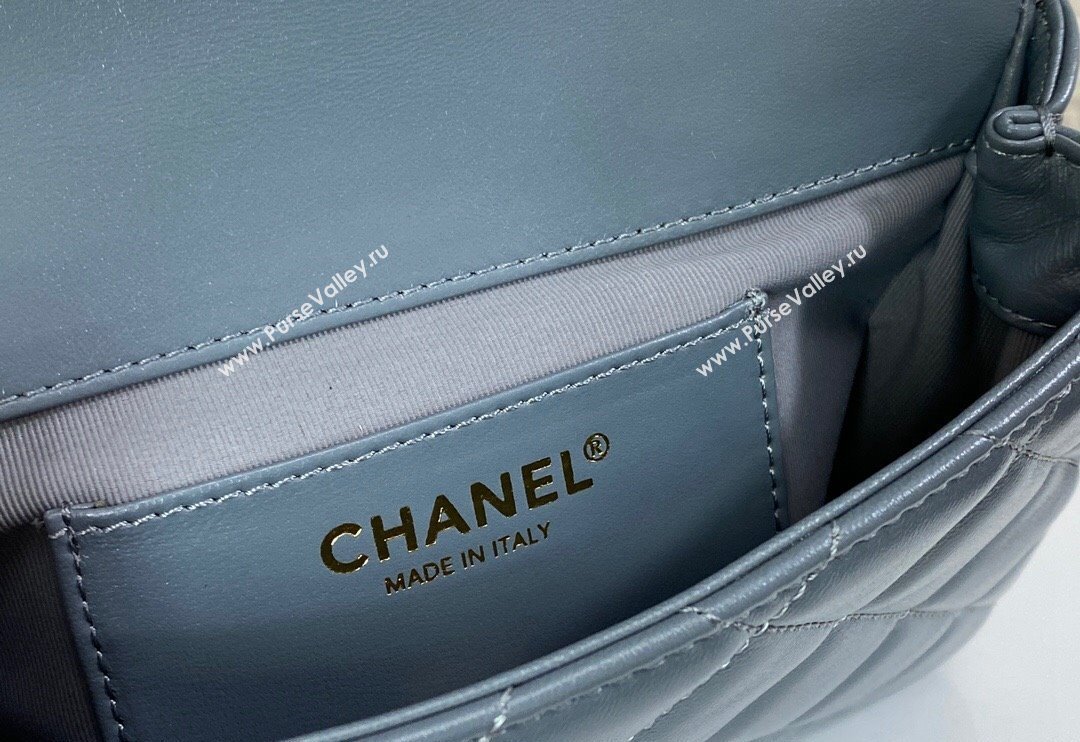 Chanel Shiny Lambskin Small Flap bag with Thick Chain Grey 2024 AS5027 (SM-240829068)