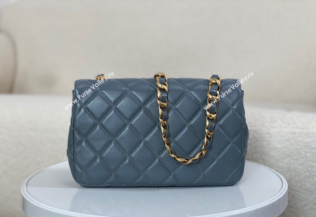 Chanel Shiny Lambskin Flap bag with Thick Chain Grey 2024 AS6300 (SM-240829069)