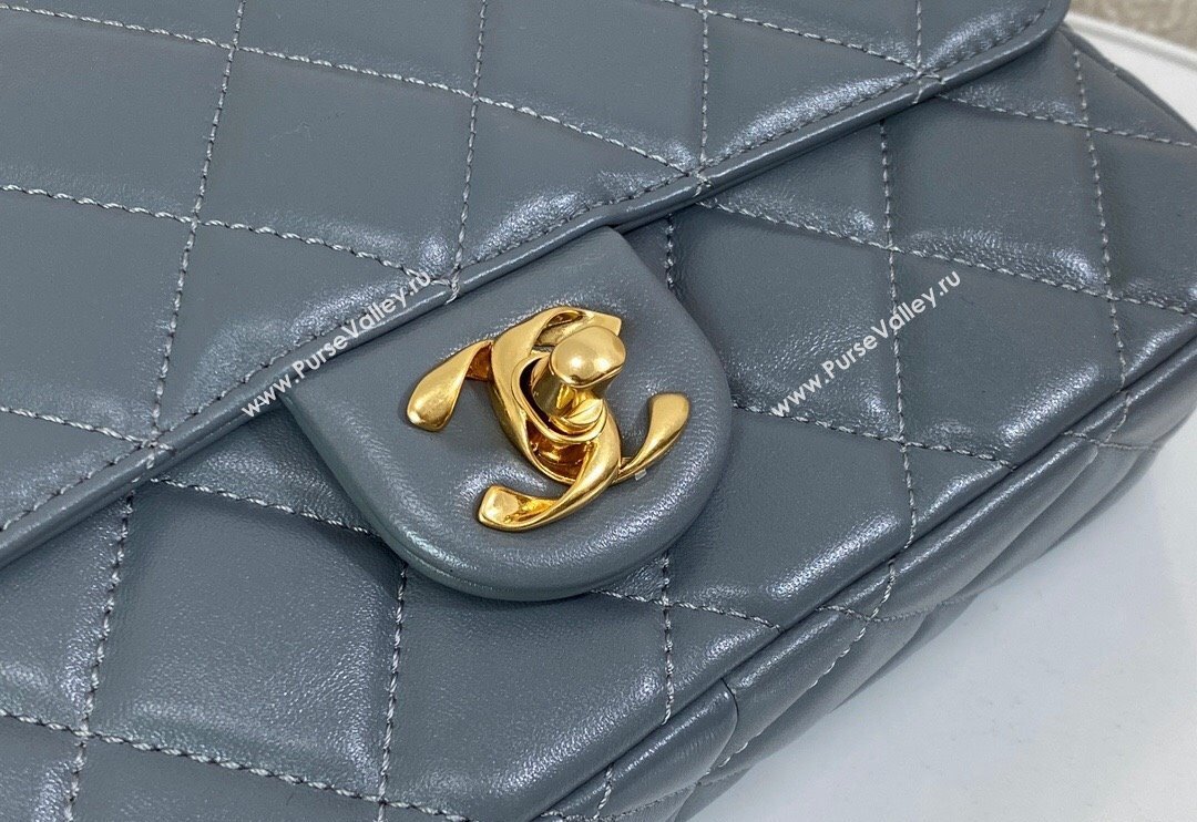 Chanel Shiny Lambskin Flap bag with Thick Chain Grey 2024 AS6300 (SM-240829069)