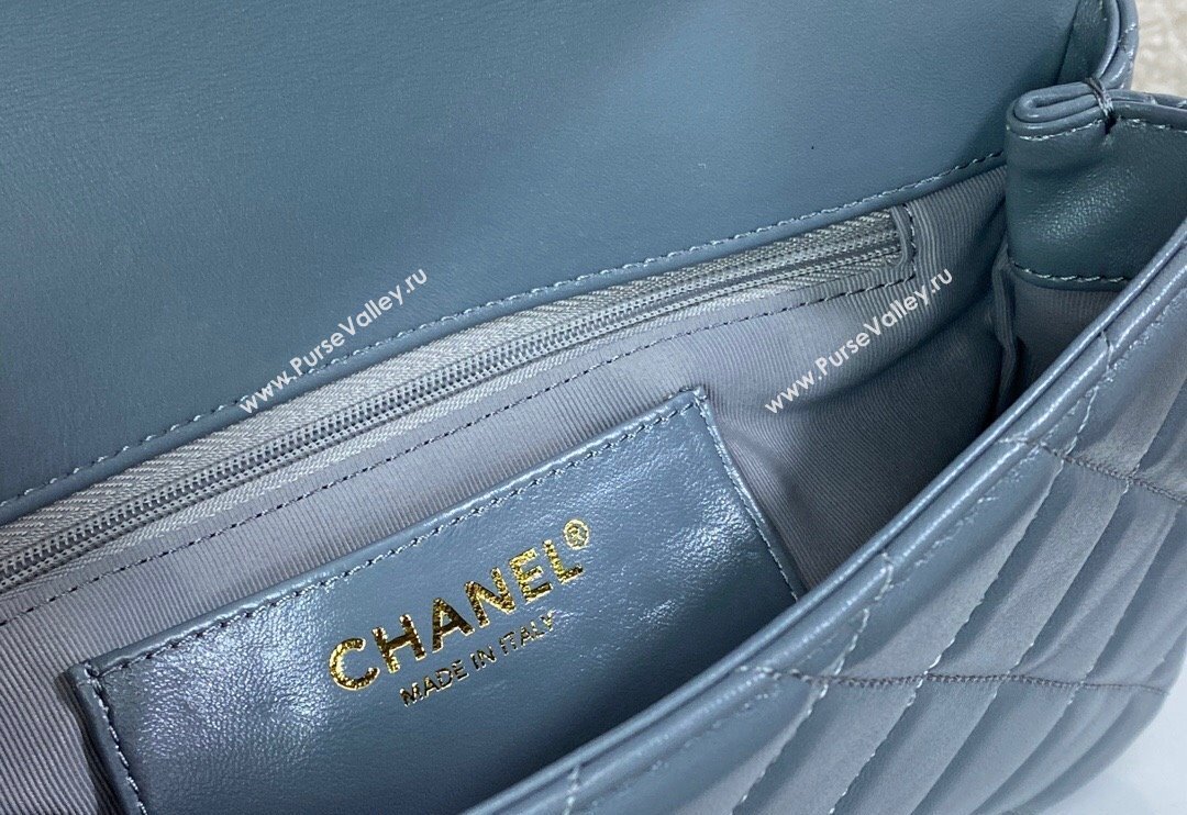 Chanel Shiny Lambskin Flap bag with Thick Chain Grey 2024 AS6300 (SM-240829069)