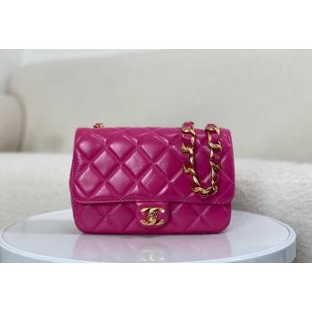 Chanel Shiny Lambskin Small Flap bag with Thick Chain Fuchsia Pink 2024 AS5027 (SM-240829070)