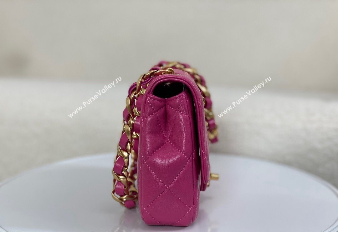 Chanel Shiny Lambskin Small Flap bag with Thick Chain Fuchsia Pink 2024 AS5027 (SM-240829070)