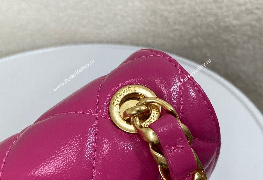 Chanel Shiny Lambskin Small Flap bag with Thick Chain Fuchsia Pink 2024 AS5027 (SM-240829070)