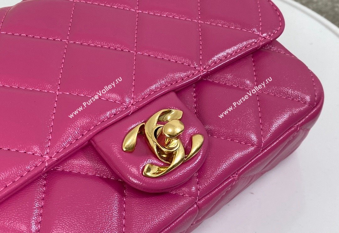 Chanel Shiny Lambskin Small Flap bag with Thick Chain Fuchsia Pink 2024 AS5027 (SM-240829070)