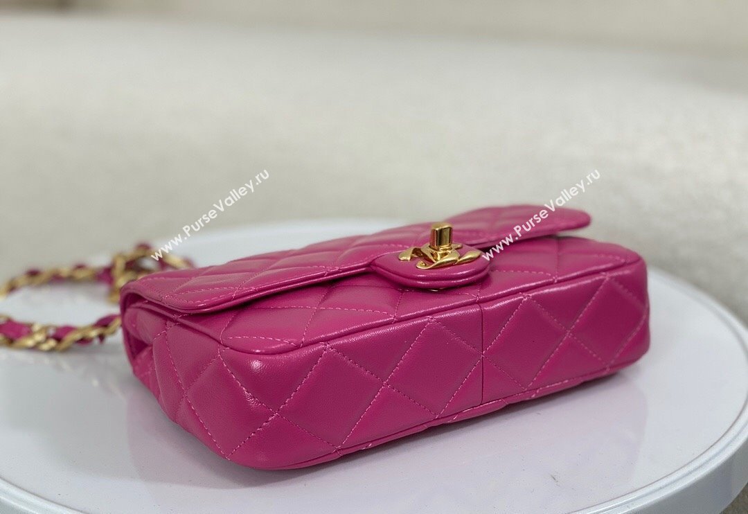 Chanel Shiny Lambskin Small Flap bag with Thick Chain Fuchsia Pink 2024 AS5027 (SM-240829070)