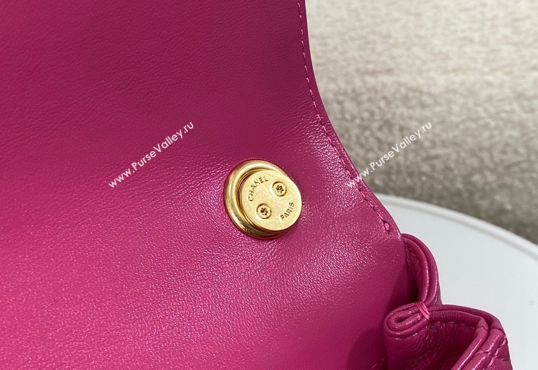 Chanel Shiny Lambskin Small Flap bag with Thick Chain Fuchsia Pink 2024 AS5027 (SM-240829070)