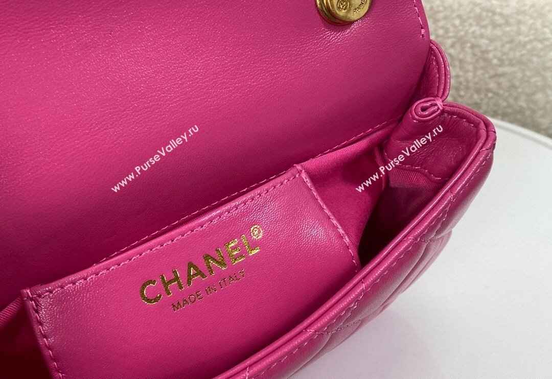 Chanel Shiny Lambskin Small Flap bag with Thick Chain Fuchsia Pink 2024 AS5027 (SM-240829070)