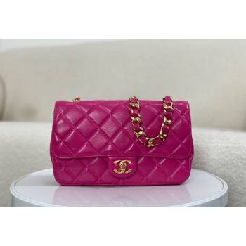 Chanel Shiny Lambskin Flap bag with Thick Chain Fuchsia Pink 2024 AS6300 (SM-240829071)