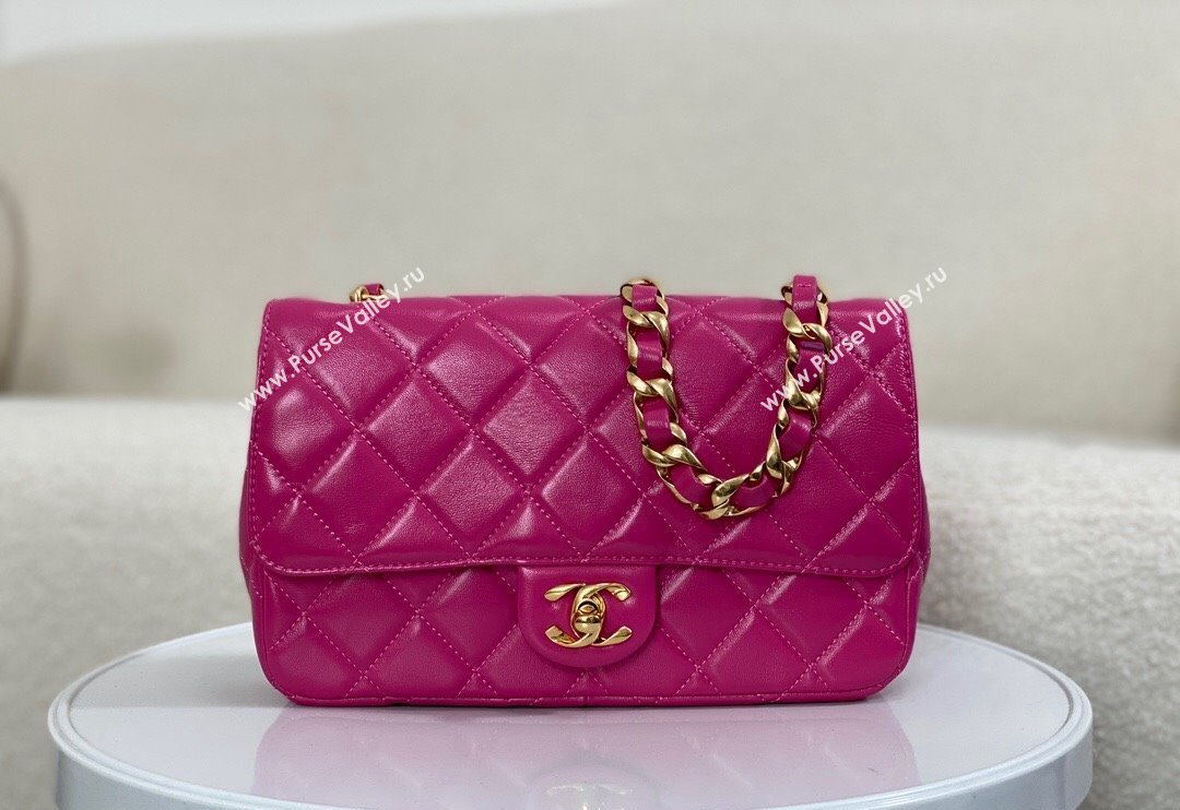 Chanel Shiny Lambskin Flap bag with Thick Chain Fuchsia Pink 2024 AS6300 (SM-240829071)