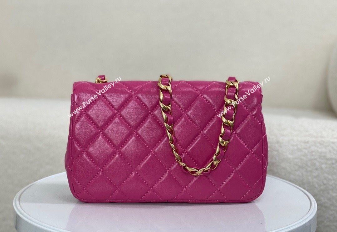 Chanel Shiny Lambskin Flap bag with Thick Chain Fuchsia Pink 2024 AS6300 (SM-240829071)