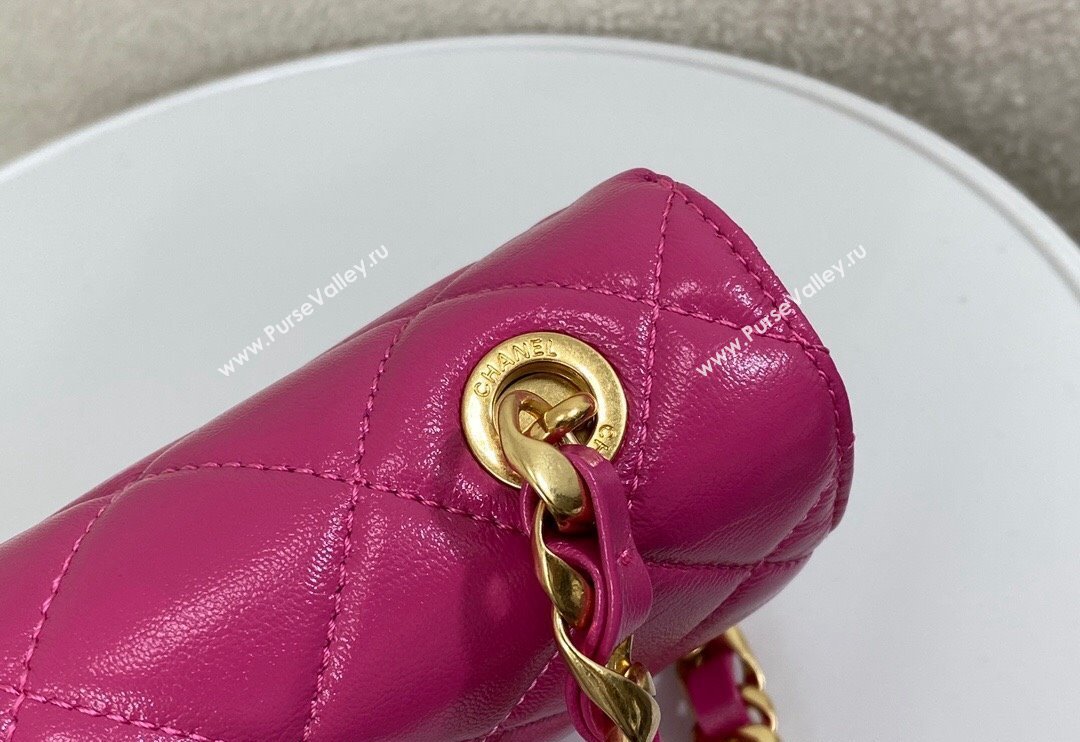 Chanel Shiny Lambskin Flap bag with Thick Chain Fuchsia Pink 2024 AS6300 (SM-240829071)