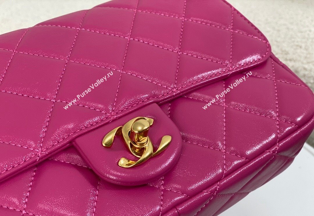 Chanel Shiny Lambskin Flap bag with Thick Chain Fuchsia Pink 2024 AS6300 (SM-240829071)