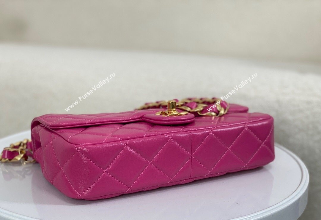 Chanel Shiny Lambskin Flap bag with Thick Chain Fuchsia Pink 2024 AS6300 (SM-240829071)