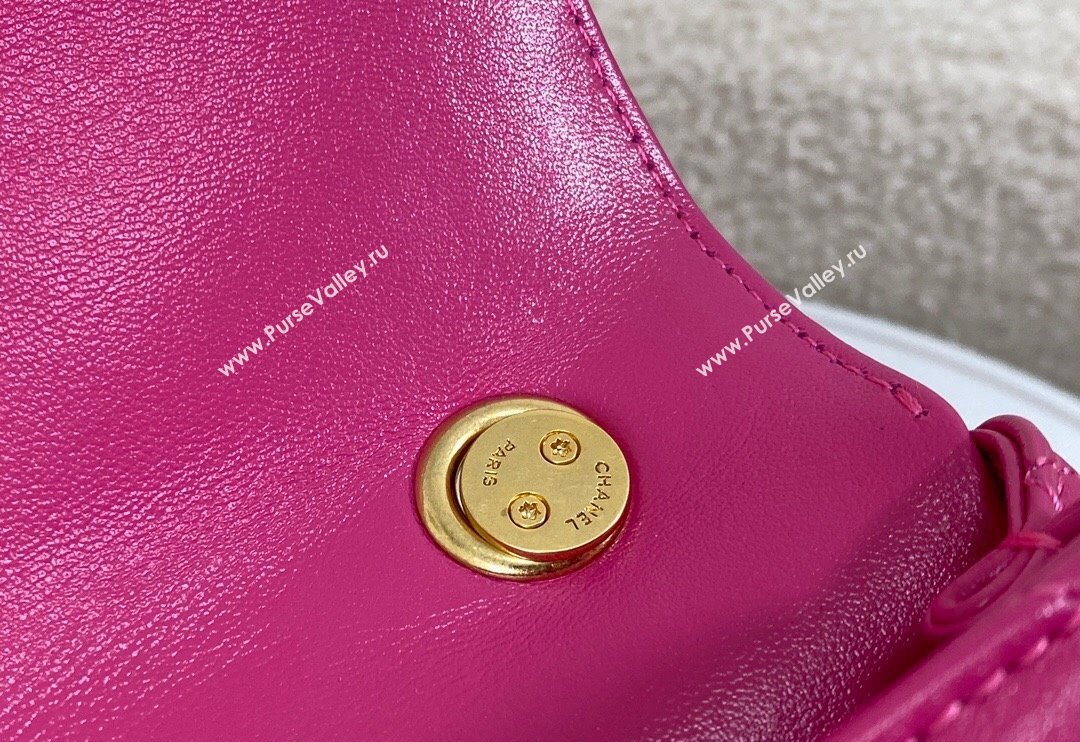 Chanel Shiny Lambskin Flap bag with Thick Chain Fuchsia Pink 2024 AS6300 (SM-240829071)