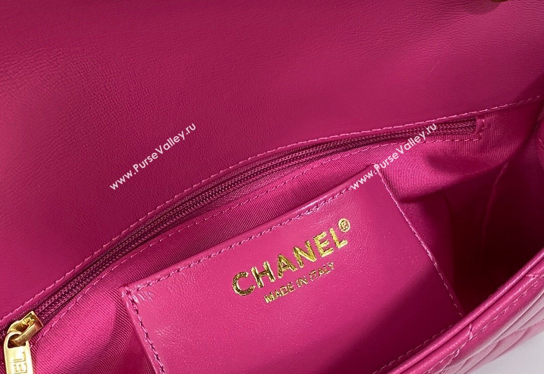 Chanel Shiny Lambskin Flap bag with Thick Chain Fuchsia Pink 2024 AS6300 (SM-240829071)