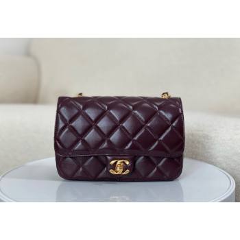 Chanel Shiny Lambskin Small Flap bag with Thick Chain Dark Burgundy 2024 AS5027 (SM-240829072)