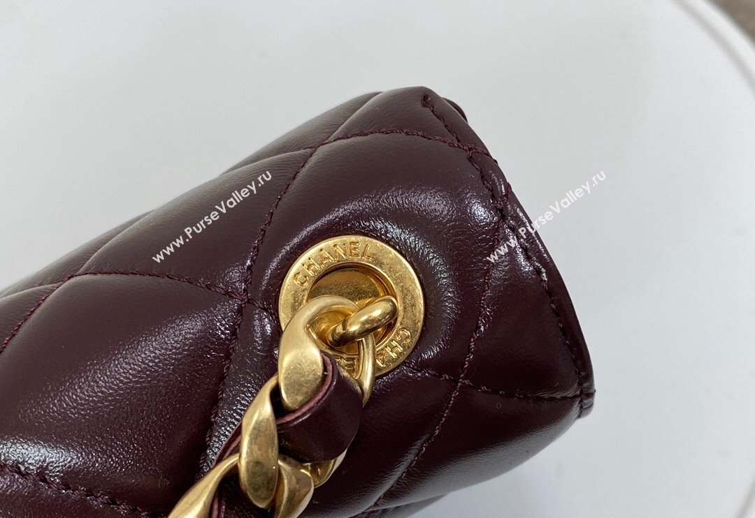 Chanel Shiny Lambskin Small Flap bag with Thick Chain Dark Burgundy 2024 AS5027 (SM-240829072)