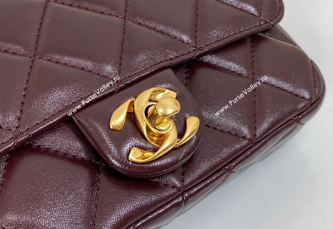 Chanel Shiny Lambskin Small Flap bag with Thick Chain Dark Burgundy 2024 AS5027 (SM-240829072)