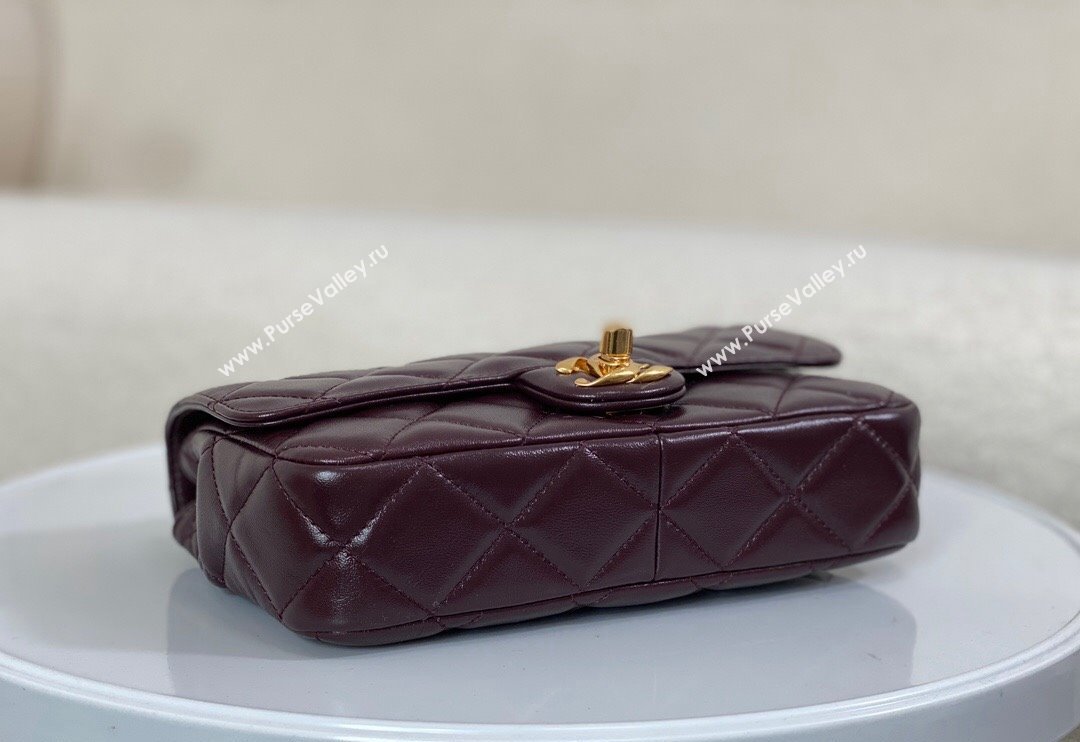 Chanel Shiny Lambskin Small Flap bag with Thick Chain Dark Burgundy 2024 AS5027 (SM-240829072)