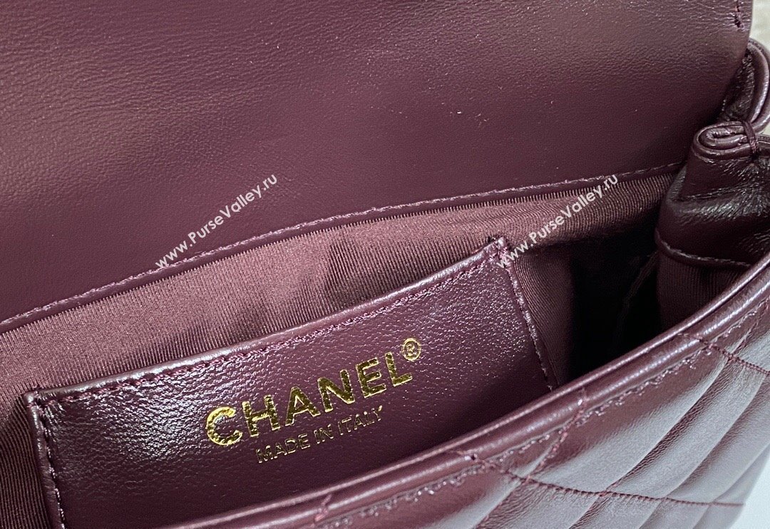 Chanel Shiny Lambskin Small Flap bag with Thick Chain Dark Burgundy 2024 AS5027 (SM-240829072)