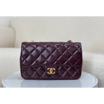 Chanel Shiny Lambskin Flap bag with Thick Chain Dark Burgundy 2024 AS6300 (SM-240829073)