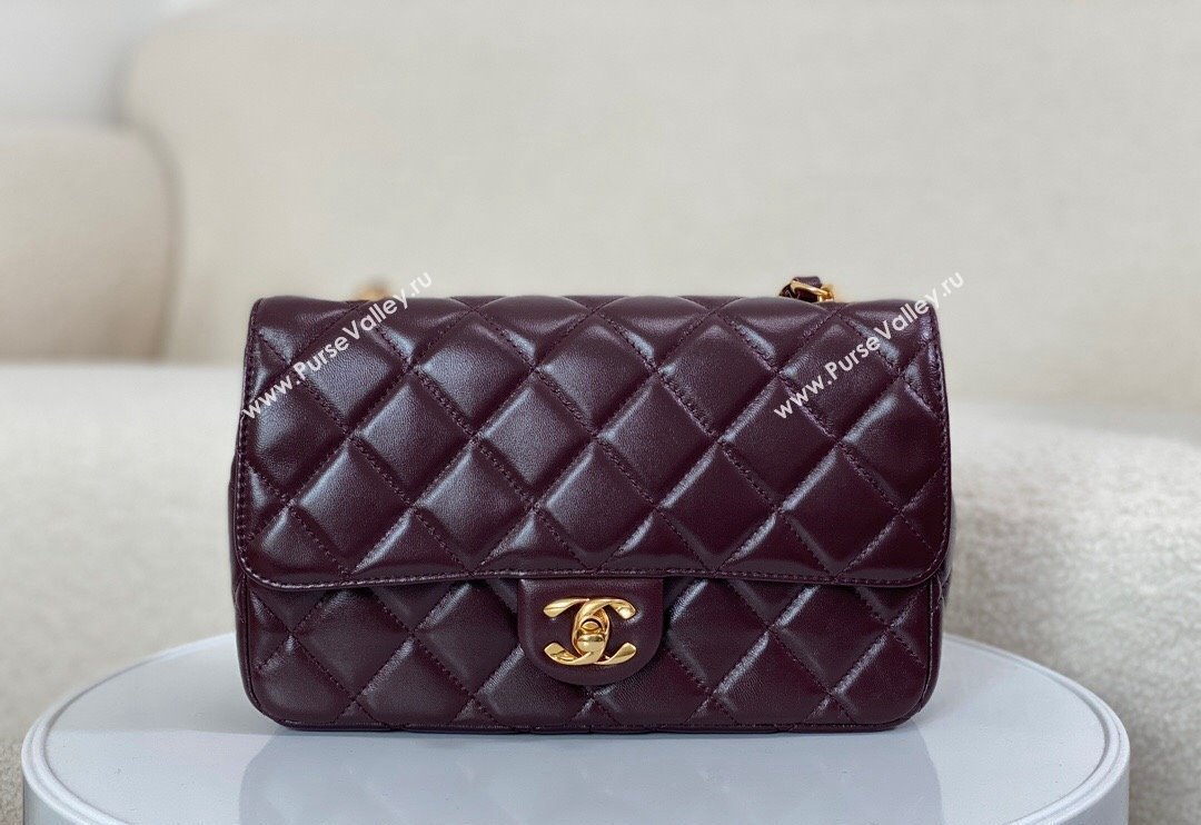 Chanel Shiny Lambskin Flap bag with Thick Chain Dark Burgundy 2024 AS6300 (SM-240829073)