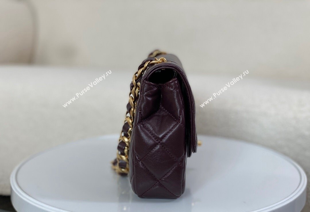 Chanel Shiny Lambskin Flap bag with Thick Chain Dark Burgundy 2024 AS6300 (SM-240829073)