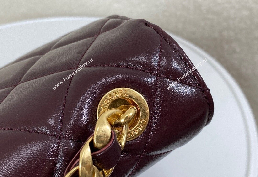 Chanel Shiny Lambskin Flap bag with Thick Chain Dark Burgundy 2024 AS6300 (SM-240829073)