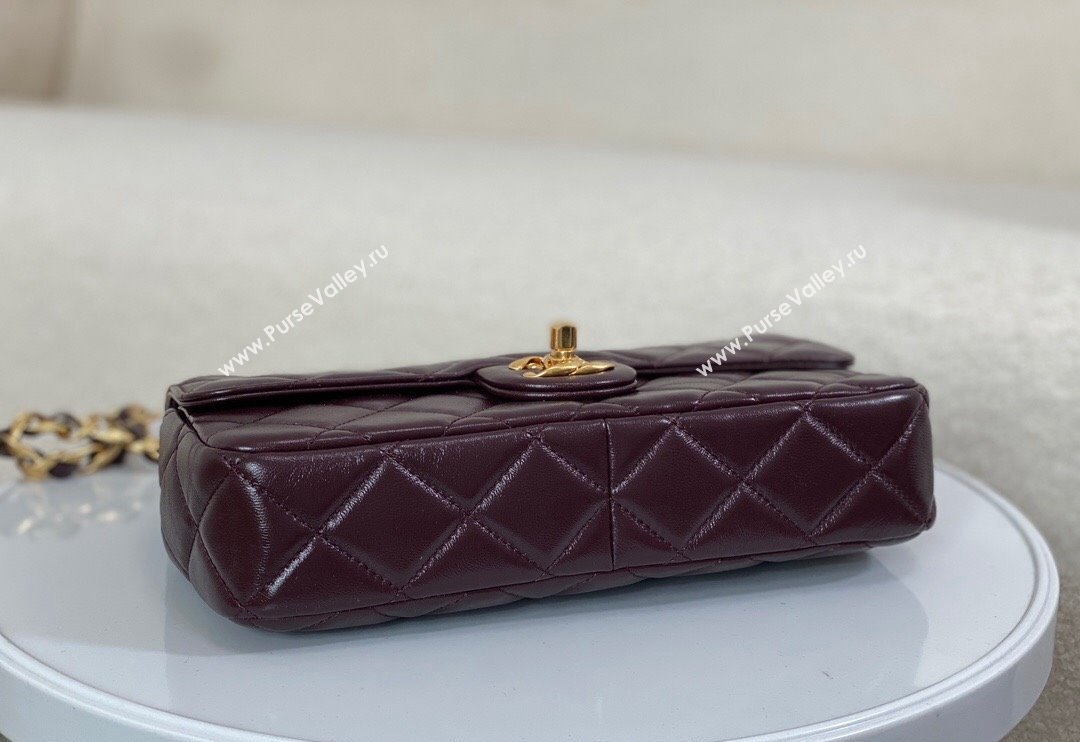 Chanel Shiny Lambskin Flap bag with Thick Chain Dark Burgundy 2024 AS6300 (SM-240829073)